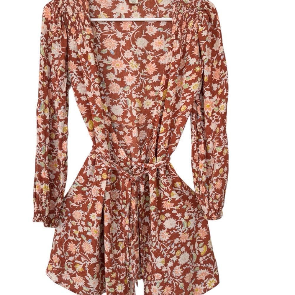 Billabong Rust Floral Wrap Midi Dress - Size Medium - Picture 2 of 8